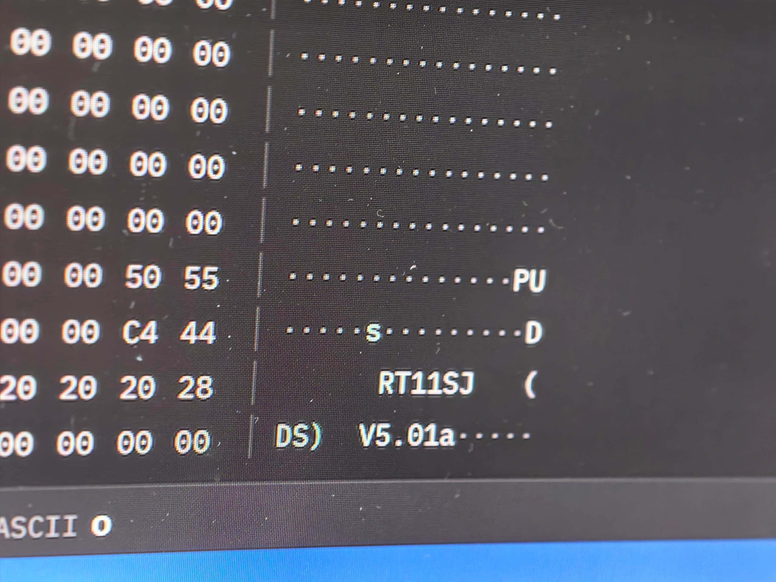 Фрагмент сектора с читаемой сигнатурой RT11SJ и номером версии V5.01a